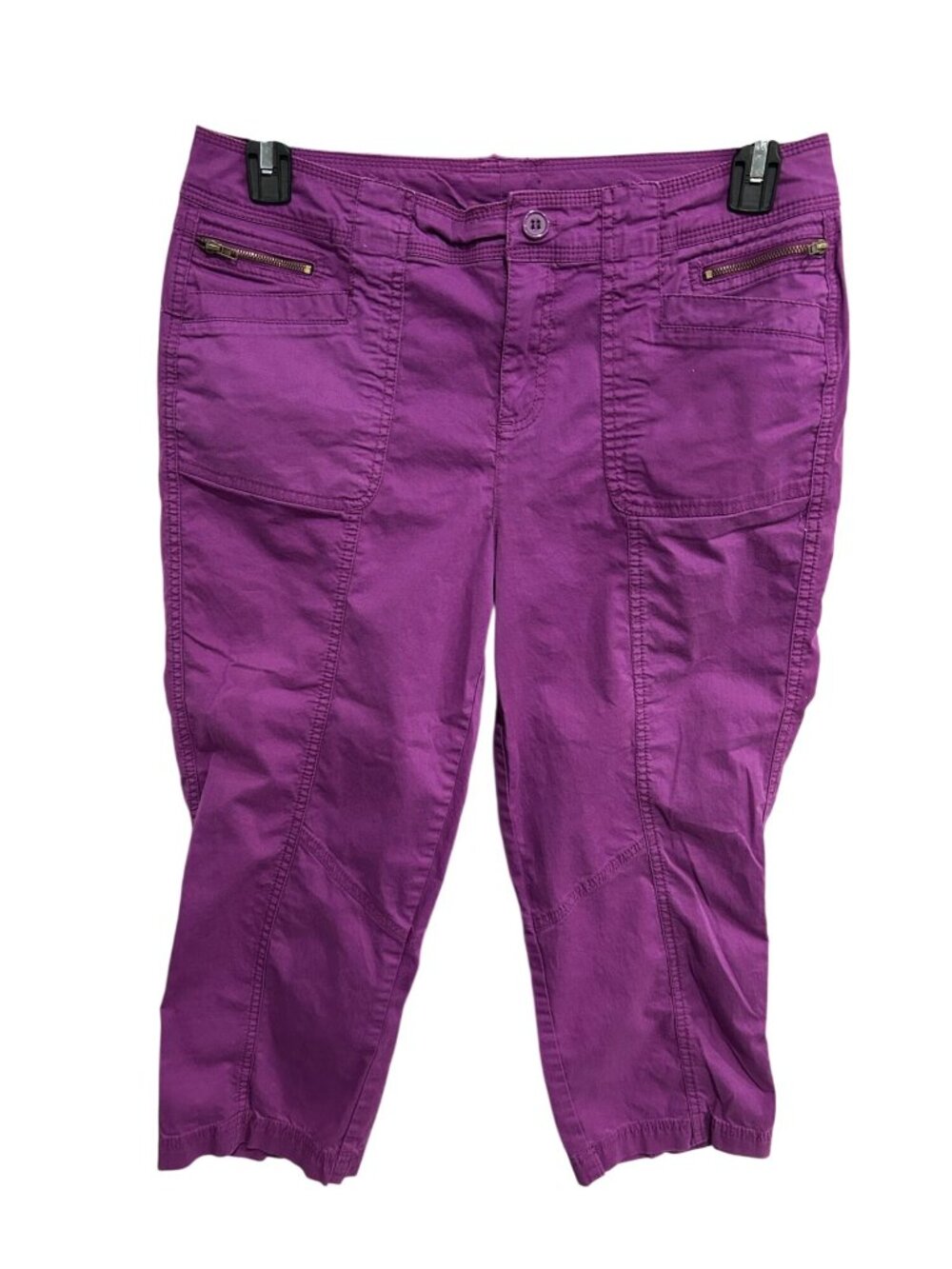 Womens Purple Capri Pants Zipper Pockets Elastic Hem Goblincore Alt Aesthetic